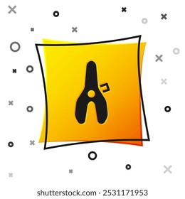Black Bicycle seat icon isolated on white background. Bicycle saddle. Yellow square button. Vector