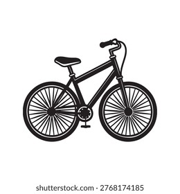 Black bicycle with thin white outline on white background simple bike design