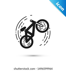 Black Bicycle trick icon isolated on white background. Bike race. Extreme sport. Sport equipment. Vector Illustration Black Bicycle trick icon isolated on white background. Bike race. Extreme sport. Sport equipment. Vector Illustration