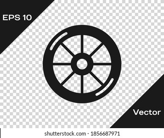 Black Bicycle wheel icon isolated on transparent background. Bike race. Extreme sport. Sport equipment. Vector.