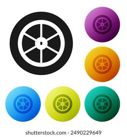 Black Bicycle wheel icon isolated on white background. Bike race. Extreme sport. Sport equipment. Set icons in color circle buttons. Vector