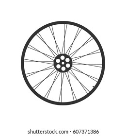 Black bicycle wheel on the white background