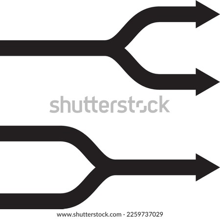 A black bifurcated arrow and an arrow representing a bond.
An arrow representing a fork in the road or a merging road.