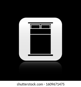 Black Big bed for two or one person icon isolated on black background. Silver square button. Vector Illustration