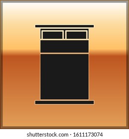 Black Big bed for two or one person icon isolated on gold background.  Vector Illustration