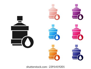 Black Big bottle with clean water icon isolated on white background. Plastic container for the cooler. Set icons colorful. Vector