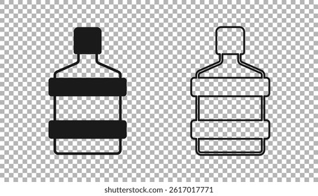 Black Big bottle with clean water icon isolated on transparent background. Plastic container for the cooler.  Vector