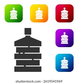 Black Big bottle with clean water icon isolated on white background. Plastic container for the cooler. Set icons in color square buttons. Vector Illustration
