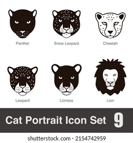 black big cat breed face cartoon flat icon series, vector illustration