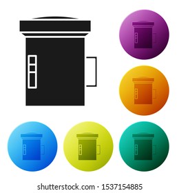 Black Big flashlight for diver icon isolated on white background. Diving underwater equipment. Set icons colorful circle buttons. Vector Illustration