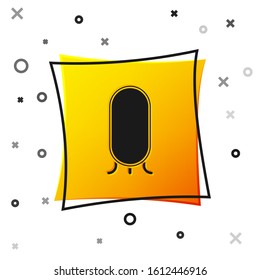 Black Big full length mirror for bedroom, shops, backstage icon isolated on white background. Yellow square button. Vector Illustration