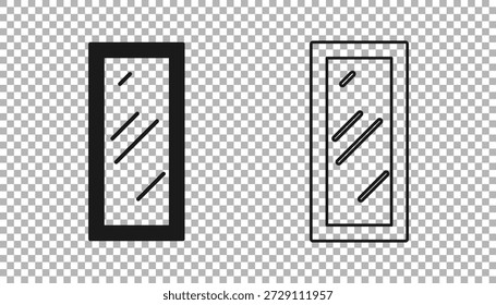 Negro Gran espejo de longitud completa para el dormitorio, tiendas, icono backstage aislado sobre fondo transparente.  Vector