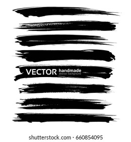 Black big long abstract textured strokes isolated on a white background