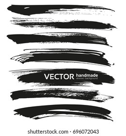 Black big long brush strokes set isolated on a white background