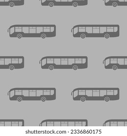 Black big public buses isolated on gray background. Monochrome seamless pattern. Vector simple flat graphic illustration. Texture.