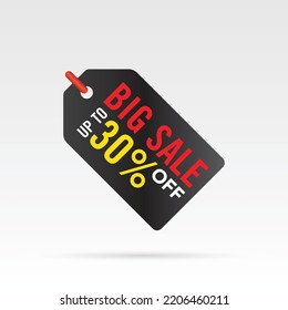 Black Big Sale Tag Template Vector Design, Up to 30 percent off.