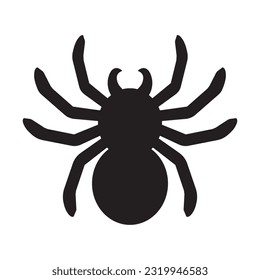 Black big scary spider isolated on white background. Spooky halloween decoration element for your design. Silhouette of a tarantula spider. Animal clipart vector design illustration.