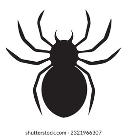Una araña negra de miedo aislada en un fondo blanco. Un elemento de decoración espeluznante de Halloween para tu diseño. Silhouette de una araña tarántula. Ilustración de diseño de vectores de clipart animal.