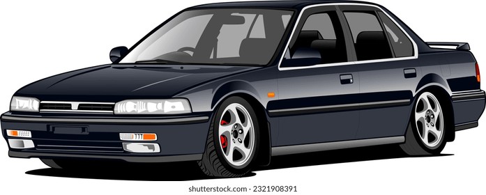 black big sedan luxury lowered style classic retro oldschool front side wheels vector illustration