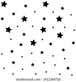 Black big and small star template seamless pattern. Cute kids star seamless pattern. Seamless patter with stars. Star background. Babies stile. Vector illustration on white background