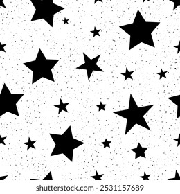 Black big stars seamless pattern white background