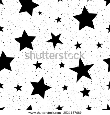 Black big stars seamless pattern white background