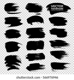 Black big textured strokes isolated on imitation transparent background