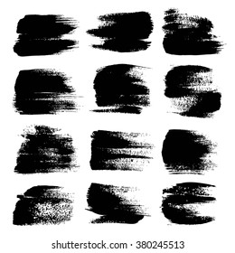 Black big textured strokes set isolated on a white background