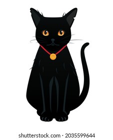 Black big-eyed cat - modern cartoon style object