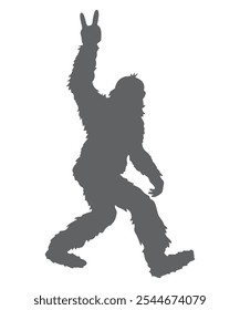 Black bigfoot sasquatch doing rock on hand gesture icon silhouette isolated