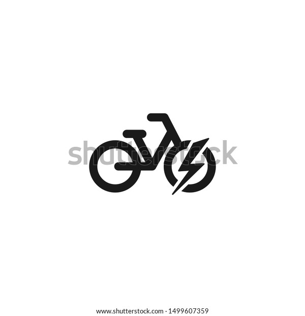 Black bike with lightning\
bolt icon. Flat electric bicycle isolated on white. Vector charge\
illustration. Eco transport symbol. Healthy journey. Ecology. \
Hipster. 