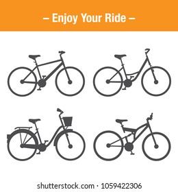 Black bikes collection, flat design vector, isolated on white background
