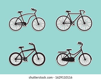 black bikes set over blue background design, Vehicle bicycle cycle healthy lifestyle sport and leisure theme Vector illustration