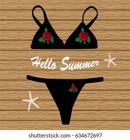 Black bikini with flowers