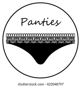 Black bikini panties with frill for flat web icon. Vector illustration isolated on white background