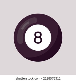 Black billiard ball and pool game flat vector illustration. 
