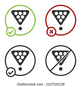 Black Billiard balls in a rack triangle icon isolated on white background. Circle button. Vector Illustration