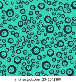 Black Billiard pool snooker ball with number 8 icon isolated seamless pattern on green background.  Vector