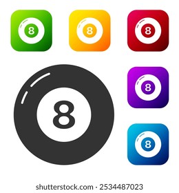 Black Billiard pool snooker ball icon isolated on white background. Set icons in color square buttons. Vector