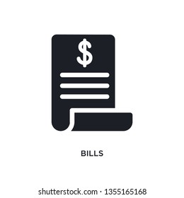 black bills isolated vector icon. simple element illustration from e-commerce and payment concept vector icons. bills editable black logo symbol design on white background. can be use for web and