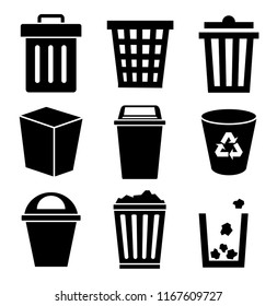 black bin icon set on white background