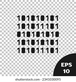 Black Binary code icon isolated on transparent background.  Vector Illustration