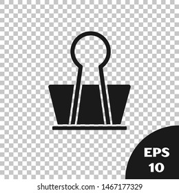 Black Binder clip icon isolated on transparent background. Paper clip.  Vector Illustration