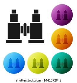 Black Binoculars icon isolated on white background. Find software sign. Spy equipment symbol. Set icons colorful circle buttons. Vector Illustration
