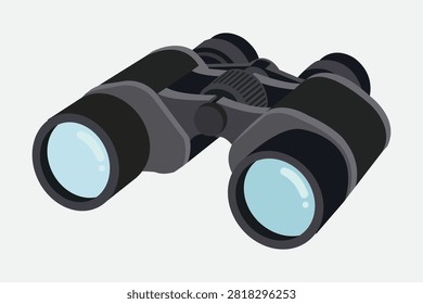 Black binoculars illustration isolated on white background representing observation exploration travel wildlife viewing camping adventure surveillance optical equipment and outdoor navigation design resource
