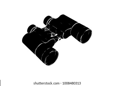 black binoculars on white background, vector image