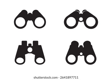 Black Binoculars Vector Icons – Hunting, Travel, and Observation Tools

