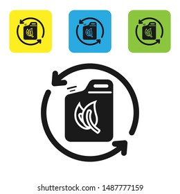 Black Bio fuel canister icon isolated on white background. Eco bio and barrel. Green environment and recycle. Set icons colorful square buttons. Vector Illustration