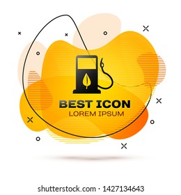 Black Bio fuel concept with fueling nozzle and leaf icon isolated on white background. Gas station with leaves. Eco refueling. Fluid color banner. Vector Illustration
