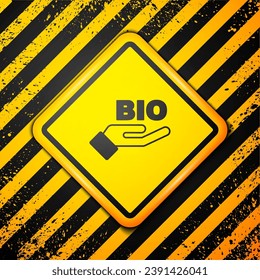 Black Bio green healthy food icon isolated on yellow background. Organic product. Healthy food sticker. Warning sign. Vector